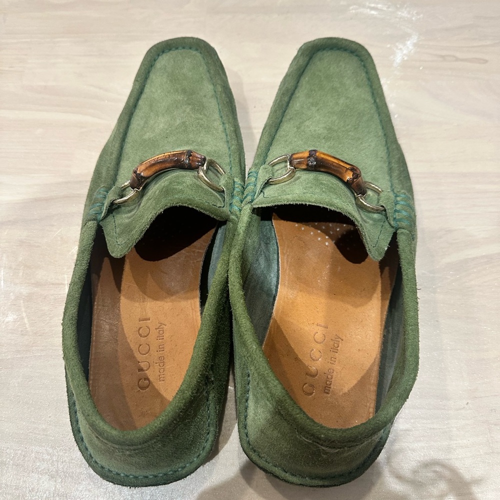 Men’s Green Suede Bamboo Horsebit Gucci Loafers size UK 7 US 8